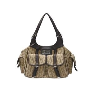 Christian Dior Trotter Shoulder Bag Beige Tan Brown Canvas